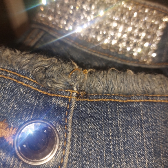 Allen B Scwartz Rhinestone Encrusted Distressed Denim Jacket - Picture 3 of 8